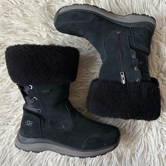 UGG Ingalls Black Waterproof Suede Leather Sheepskin Cuff Bow Snow Boots Sz 7.5 - Picture 1 of 8